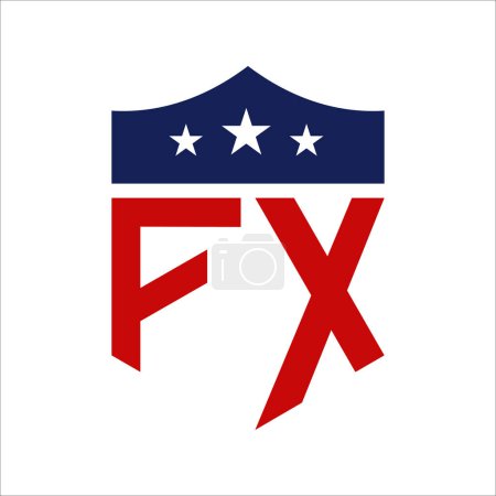 Diseño patriótico del logotipo FX. Carta FX Patriotic American Logo Design para la campaña política y cualquier evento de EE.UU..