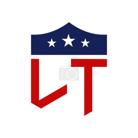 Diseño patriótico del logotipo de LT. Carta LT Patriotic American Logo Design for Political Campaign y cualquier evento de EE.UU..