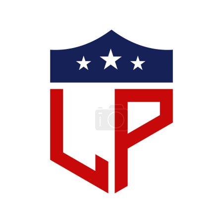 Diseño patriótico del logotipo del LP. Letra LP Patriotic American Logo Design for Political Campaign and any USA Event.