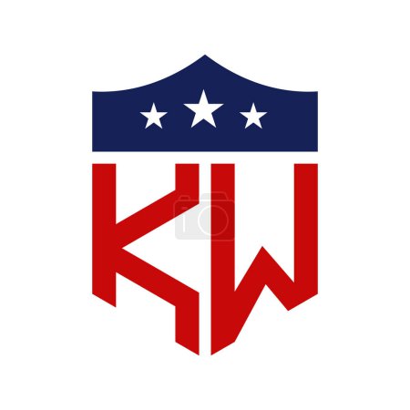 Patriotisches KW Logo Design. Brief KW Patriotisch-amerikanisches Logo-Design für politische Kampagne und jedes Ereignis in den USA.
