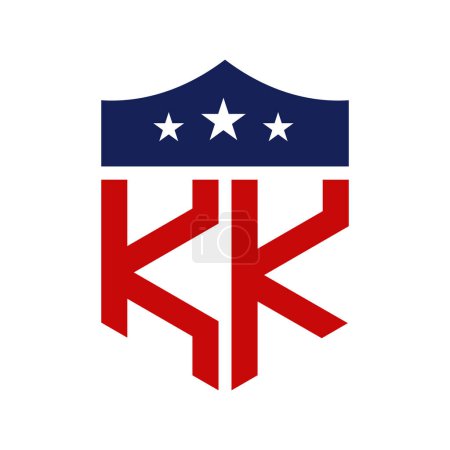 Diseño patriótico del logotipo KK. Carta KK Patriotic American Logo Design para la Campaña Política y cualquier Evento de EE.UU..