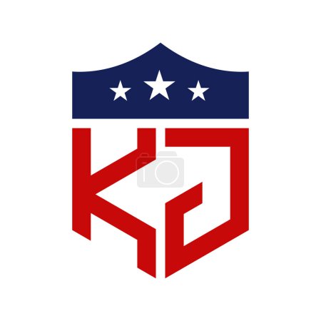 Diseño patriótico del logotipo de KJ. Carta KJ Patriotic American Logo Design para la Campaña Política y cualquier Evento de EE.UU..