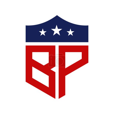 Patriotisches BP Logo Design. Brief BP Patriotisch-amerikanisches Logo-Design für politische Kampagne und jedes Ereignis in den USA.