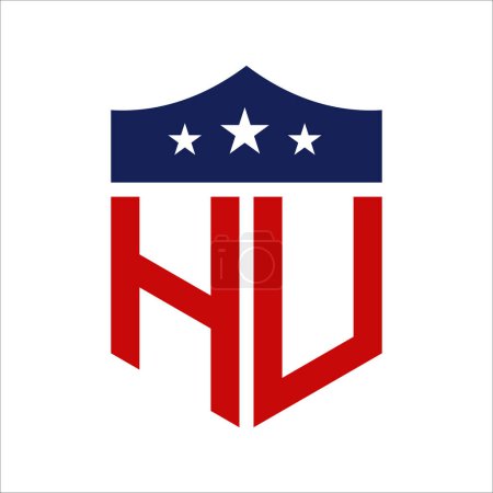 Patriotisches HU Logo Design. Brief HU Patriotisch-amerikanisches Logo-Design für den politischen Wahlkampf und jede Veranstaltung in den USA.