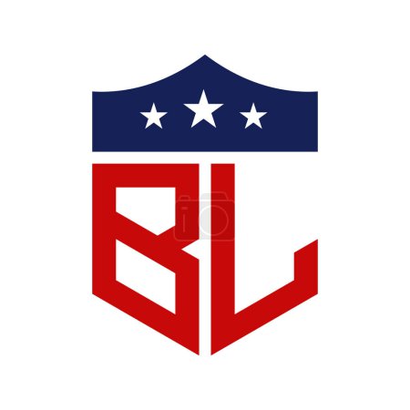 Diseño patriótico del logotipo de BL. Carta BL Patriotic American Logo Design para la Campaña Política y cualquier Evento de EE.UU..