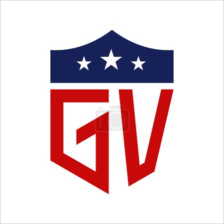 Diseño patriótico del logotipo de GV. Carta GV Patriotic American Logo Design para la Campaña Política y cualquier Evento de EE.UU..