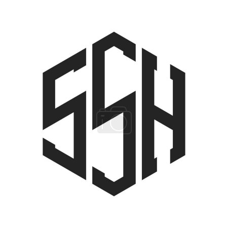 Diseño de Logo SSH. Letra Inicial SSH Monogram Logo usando la forma del hexágono