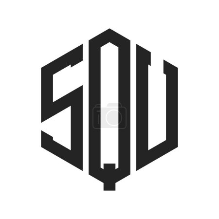 Illustration for SQU Logo Design. Initial Letter SQU Monogram Logo using Hexagon shape - Royalty Free Image