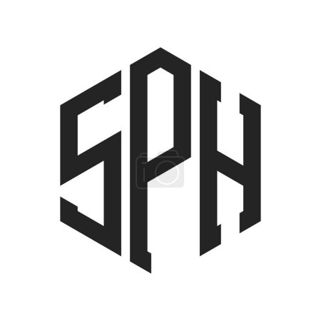 Diseño de Logo SPH. Logo inicial del monograma de la letra SPH usando la forma del hexágono
