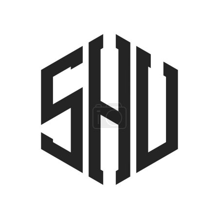 SHU Logo Design. Logo inicial de SHU Monogram con forma de hexágono
