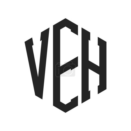 Diseño de Logo VEH. Logo inicial del monograma VEH de la letra usando la forma del hexágono
