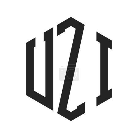 Conception de logo UZI. Logo de monogramme de la lettre initiale UZI utilisant la forme hexagonale