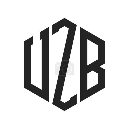 UZB Logo Design. Initial Letter UZB Monogram Logo using Hexagon shape