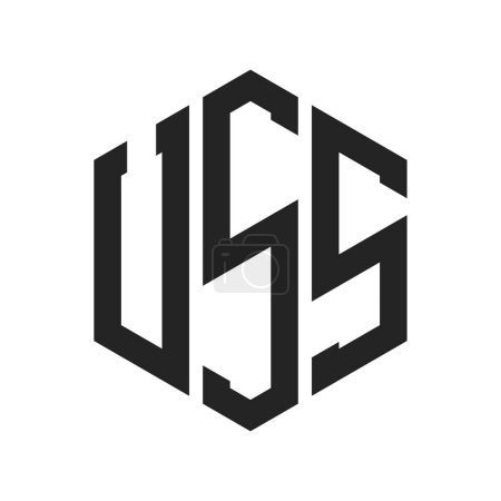USS Logo Design. Anfangsbuchstabe USS Monogram Logo mit Hexagon-Form