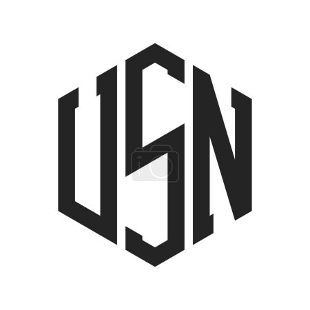 Diseño del logotipo de USN. Carta Inicial Logotipo del monograma de USN usando la forma del hexágono