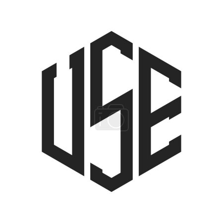 USE Logo Design. Anfangsbuchstabe USE Monogramm Logo mit Hexagon-Form