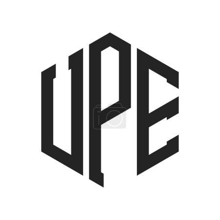 Illustration for UPE Logo Design. Initial Letter UPE Monogram Logo using Hexagon shape - Royalty Free Image