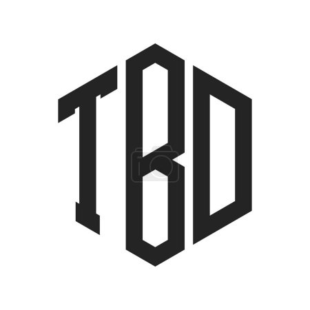 Diseño de Logo TBD. Logo inicial del monograma de la letra TBD usando la forma del hexágono