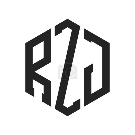 Illustration for RZJ Logo Design. Initial Letter RZJ Monogram Logo using Hexagon shape - Royalty Free Image