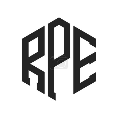 Conception de logo RPE. Lettre initiale Logo RPE Monogram utilisant la forme hexagonale