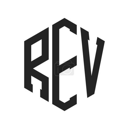 Diseño de Logo REV. Logo inicial de la carta REV Monogram usando la forma del hexágono
