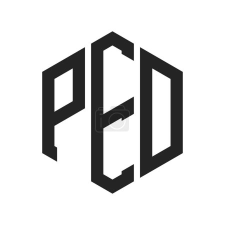 Diseño de Logo PED. Logo inicial del monograma de la letra PED usando la forma del hexágono