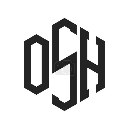 Diseño de Logo OSH. Logo inicial del monograma de la letra OSH usando la forma del hexágono