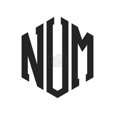 Logo NUM Design. Lettre initiale Logo monogramme NUM en forme d'hexagone