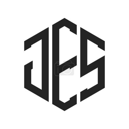 Diseño de Logo JES. Logo inicial del monograma de la letra JES usando la forma del hexágono