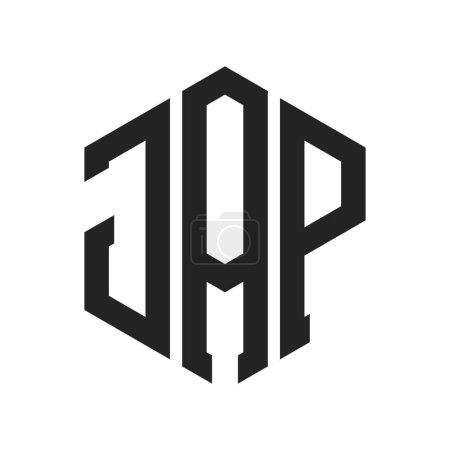 Diseño de Logo JAP. Logo inicial del monograma de la letra JAP usando la forma del hexágono