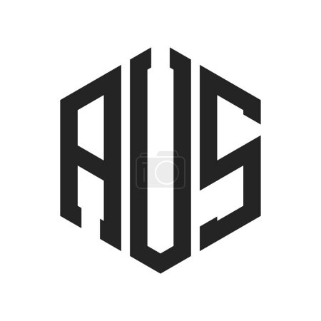 Diseño de Logo AUS. Logo inicial del monograma AUS de la letra usando la forma del hexágono