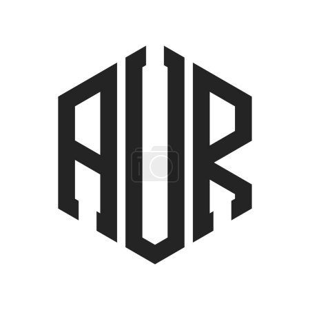 Diseño de Logo AUR. Logo inicial del monograma AUR de la letra usando la forma del hexágono
