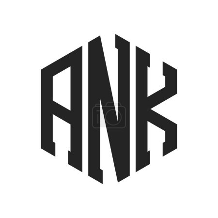 Diseño de Logo ANK. Logo inicial del monograma ANK de la letra usando la forma del hexágono