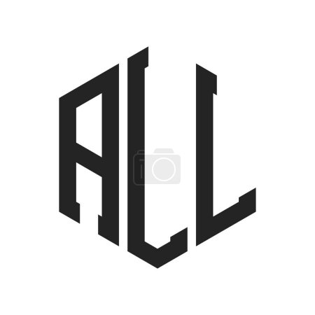 ALLE Logo-Gestaltung. Anfangsbuchstabe ALLE Monogramm-Logo mit Sechseck-Form