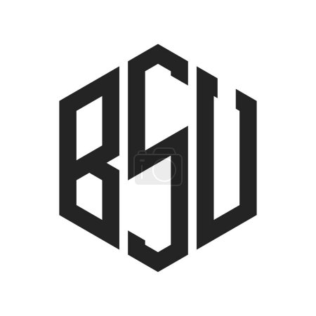 BSU Logo Design. Initial Letter BSU Monogram Logo using Hexagon shape