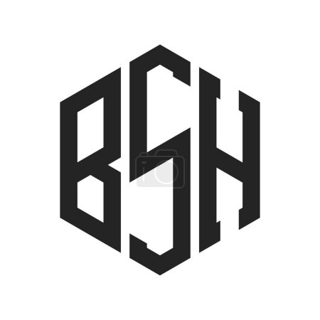 Illustration for BSH Logo Design. Initial Letter BSH Monogram Logo using Hexagon shape - Royalty Free Image