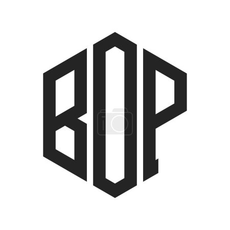 Diseño de Logo BOP. Letra inicial BOP Monogram Logo usando la forma del hexágono