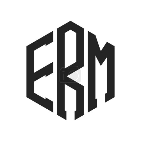 Logo ERM Design. Lettre initiale Logo monogramme ERM en forme d'hexagone