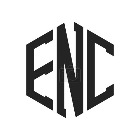 Diseño de Logo ENC. Letra inicial Logotipo del monograma ENC usando la forma del hexágono