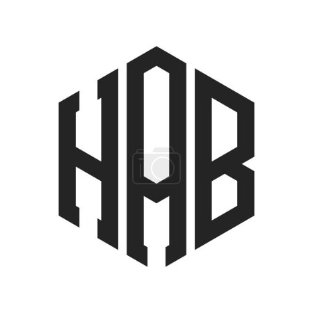 Diseño de Logo HAB. Logo inicial del monograma HAB de la letra usando la forma del hexágono