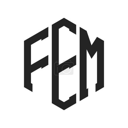 Diseño de Logo FEM. Logo inicial del monograma de la letra FEM usando la forma del hexágono