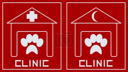 Konzept, Zeichen einer Tierklinik, für Haustiere mit den Zeichen des Internationalen Roten Kreuzes und des Roten Halbmonds.