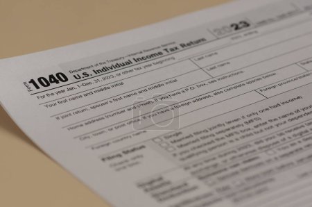 Tax form 1040 U.S. Individual Income 2023 Tax Return, business finance concept.