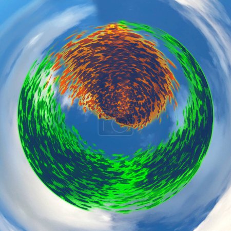 abstract background of a planet with green and orange colors on a blue background