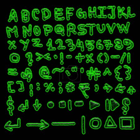 Neon glow alphabet. Vector design party retro art neon font, green letters
