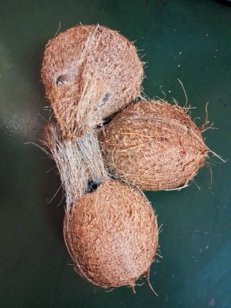 Photo for Three whole coconut in top view. - Royalty Free Image