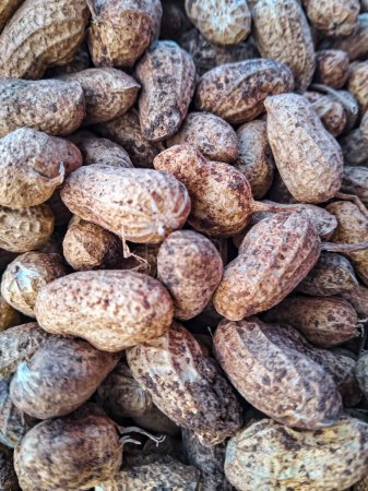 Close-up view from above of shelled peanuts.