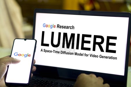 Foto de Mymensingh, Bangladesh - 30 de enero de 2024: Google Lumiere es una herramienta multimodal de generación de vídeos de IA que puede crear vídeos a partir de texto o imágenes. - Imagen libre de derechos