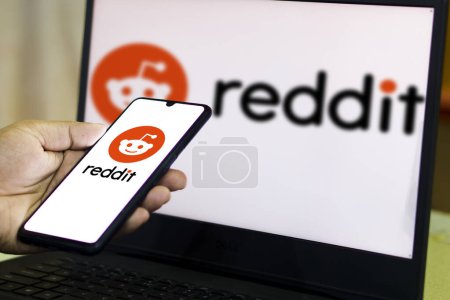 Photo for Reddit logo displayed on a smartphone device,Dhaka,Bangladesh- 27 February 2024. - Royalty Free Image