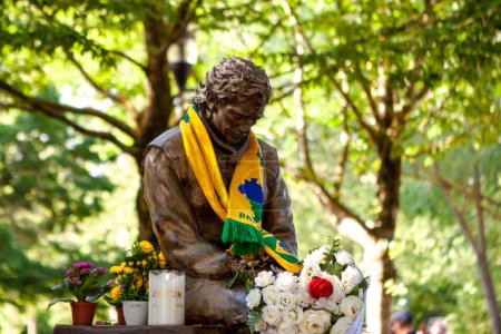 The statue of Ayrthon Senna located in the memorial at the Imola circuit in Italy